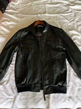 Men's Black Vegan Leather Bomber Jacket